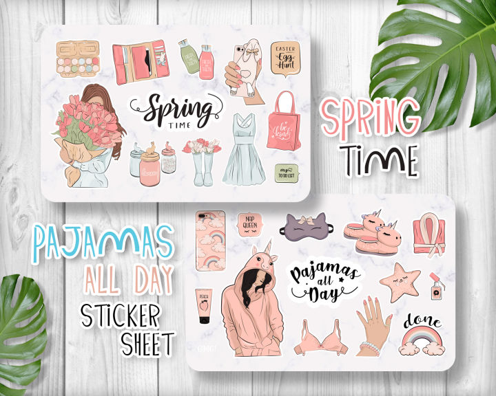 Spring%20time,%20Pajamas%20all%20Day,%20Cute%20Teenage%20Girl%20Sticker%20Sheet%20-%202%20Stickers%20Sheet%20%20Kiss%20Cut%20Stickers%20for%20Planners%20%20Journals%20and%20Scrapbooking%20%20Laptop%20Sticker%20%20Car%20Sticker%20%20Phone%20Sticker%20%20Waterbottle%20Sticker%20%20Wall%20Sticker%20%20Waterproof%20Sticker%20-%20Image%202