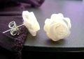Mother of Pearl 8mm Rose Carved 3D Flower 925 Silver Push Type Studs သဘာဝ ကနုကမာ 3Dပန်း ပန်းပု နားကပ်. 