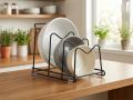 3-Tier Black Metal Pot Lid & Pan Organizer Rack – Kitchen Counter Storage Stand. 