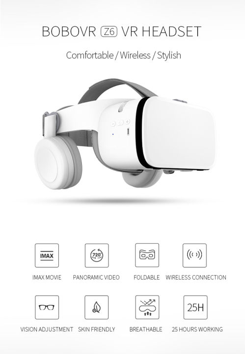 Bobovr Z6 VR 3D Glasses Virtual Reality Mini Cardboard Helmet VR Glasses Wireless Headsets BOBO VR for 4-6 inch Mobile Phone Support Android/IOS