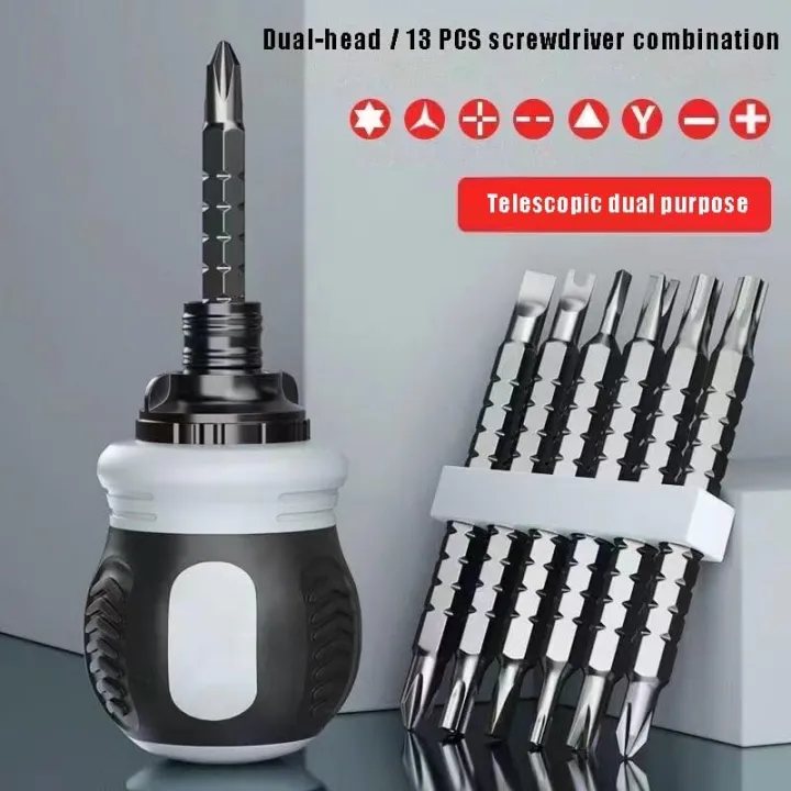 13 in 1 Ratchet Screwdriver Set Mini Hand Tool CRV Cross Groove Drill Telescopic Small Repair Tools Phillips Slotted Labor-Saving 6013 2862 JIT6