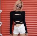 Open-chest shirt with cross-waist straps Long-sleeve crop top Fashion Palace. 