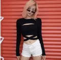 Open-chest shirt with cross-waist straps Long-sleeve crop top Fashion Palace. 