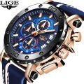 (Preorder) LIGE Men Quartz Analog Wrist Watch Leather Sports Watches Luxury Brand Waterproof Chronograph Watch For Men အမျိုးသားဝတ်လက်ပတ်နာရီ. 