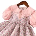 Toddler Baby Girl Causal Dress, Pink Floral Peter Pan Collar Party Dress Smocked Dress. 
