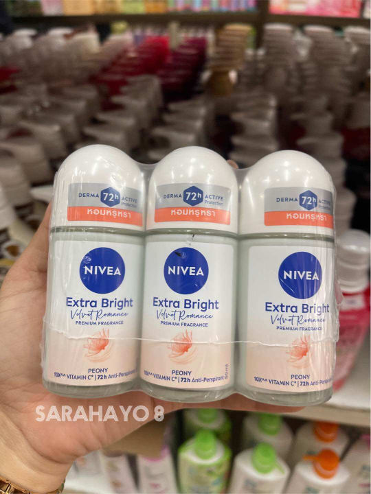 (Preorder)%20Nivea%20Extra%20Bright%20Premium%20Fragrance%20Velvet%20Romance%20Peony%20Roll%20on%2050Ml.X3%20Bottles%20-%20Image%202