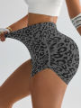 (preorder)High Waist Belly Tight Leopard Print Yoga Three-point Pants Women's Hip-lifting Tight Outer Wear Running Peach Fitness Shorts. 