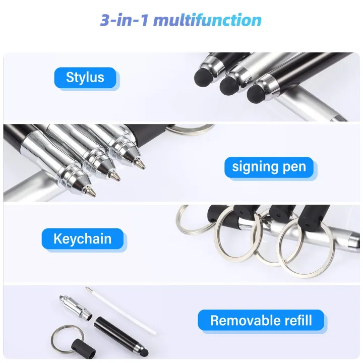 (Preorder)FONKEN%203%20In%201%20Touch%20Screen%20Pen%20Black%20Ballpoint%20Pen%20Stylus%20Keychain%20Capacitive%20Plastic%20Chain%20Ring%20Small%20Drawing%20-%20Image%206