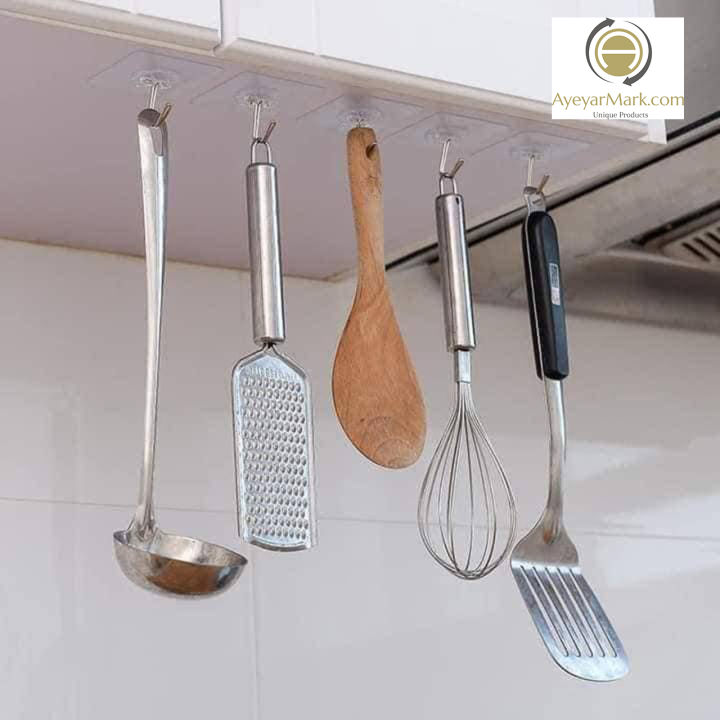 နံရံကပ်ချိတ် အရာမထင်ကပ်ခွာအကြည် ၁၀ခုပါ 10pcs A Pack Adhesive Hanger Clear