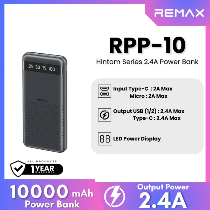Remax - RPP-10 Hintom Series 10000mAh Fast Charging Power Bank ( 2.4A )