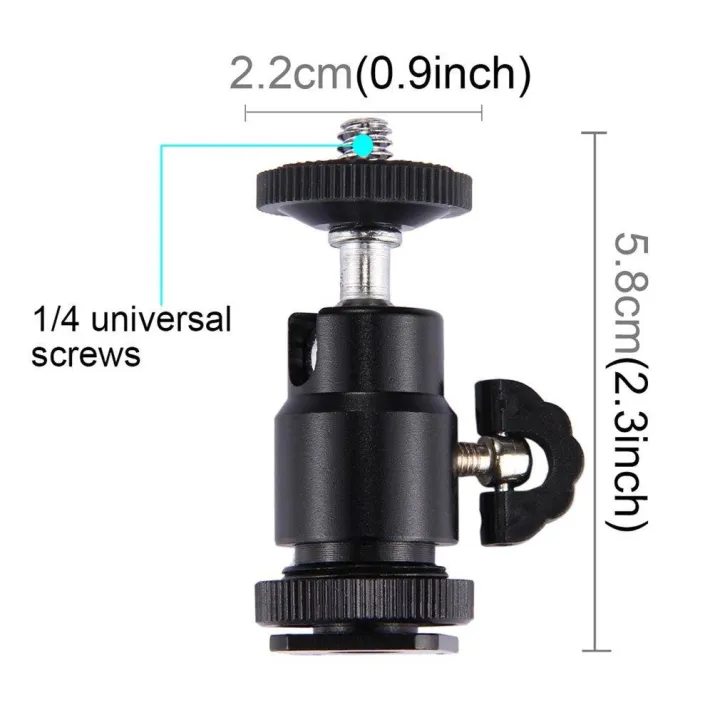 PULUZ%20PU211%201/4"%20Universal%20Screw%20Swivel%20Ball%20Head%20Hot%20Shoe%20Mount%20Adapter%20Black%20-%20Image%205
