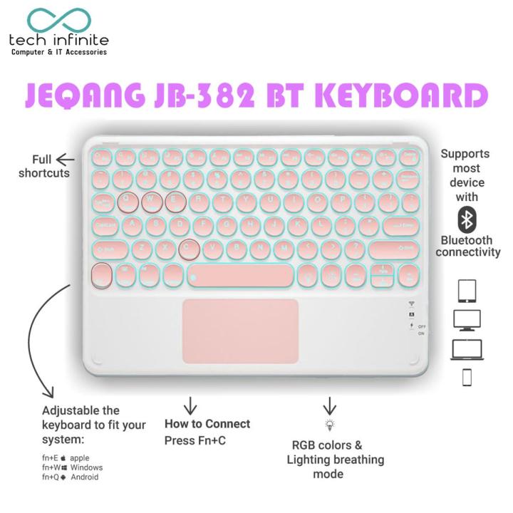 Tech Infinite JB-382 Wireless Keyboard, Lightweight Wireless Keyboard With Touchpad Pink For Smartphones, Office Rechargeable Keyboard, Bluetooth Keyboard with Touchpad for iPad/iPad Pro/iPhone/Samsung/Android Tablets/Windows Devices (Pink)