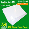 SGP Glossy Photo Paper | 350 g | Cloth Texture | 2 Sided | A4 Size 50 Sheets | Printer Photographic Paper for Inkjet Printers Office Supplies. 