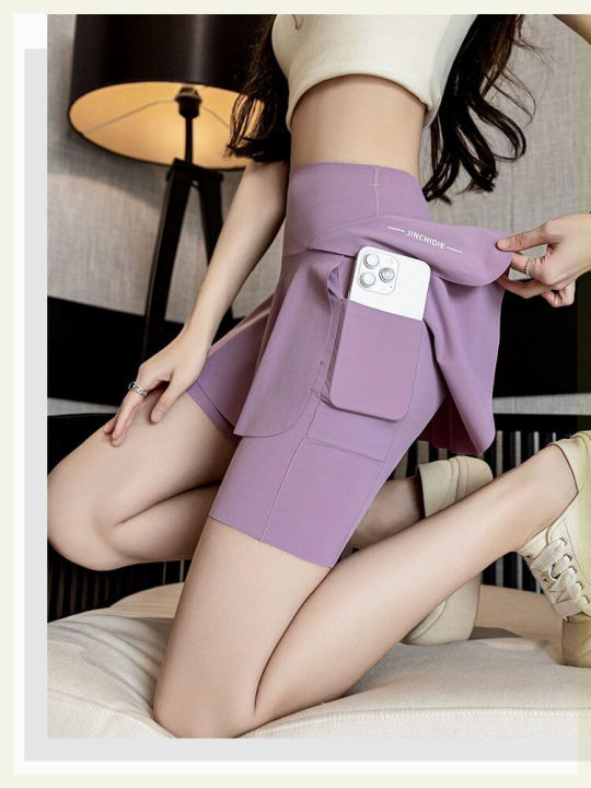 (Preorder) Oversized Running Pants, Three-Quarter Pants for Yoga and Fitness, Summer, High-Waisted, Anti-Reflective Two-Piece Blocking Skirt.