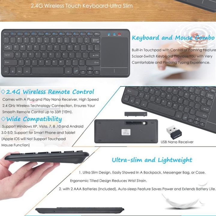 Mini Ultra-slim 2.4GHz Wireless Keyboard 78 Keys Keyboard With Touchpad ...