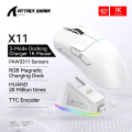 ATTACK SHARK X11 Wireless Gaming Mouse with Charging Dock Tri-mode Gaming Mouse Ultra Light 63g with Magnetic Charging Dock PAW3311 Sensor, 22000 DPI, BT/2.4Ghz/Wired, for Window/MAC/Android Programmable Buttons Anti-Slip Tape. 
