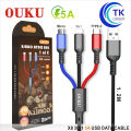 (Preorder) OUKU X8 3in1 charging cable, mobile phone charging, fast charging 5A, braided cable, 3 heads, for iOS/Micro/Type C ဖုန်းအားသွင်းကြိုး. 