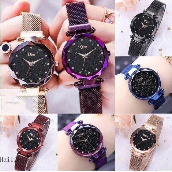 Dior%20women's%20steel%20belt%20quartz%20watch%20starry%20round%20dial%20lazy%20magnetic%20watch%20strap%20(Black)%20-%20Image%203