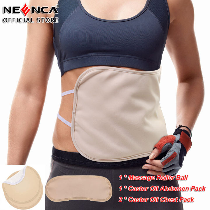 (Preorder) NEENCA Castor Oil Pack 4 Pack for Waist, Neck, Chest Wraps Organic Castor Oil Pack Reusable with Adjustable Strap Liver Detox Machine Washable Prevent Oil Leakage