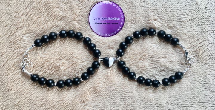Caring Heart's Valentines Day Special: Black Couple Bracelet with Magnetic Heart