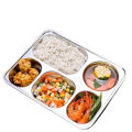 Steel Divided Dinner Plate Rectangular 5 Sections Lunch Container Food Tray. 