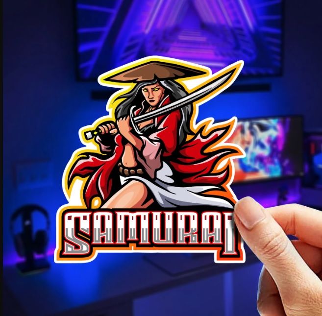 Samuri Pc Sticker Samurai Woman Gaming Esport Sticker - 4 Pcs Set | Laptop Sticker | Car ...