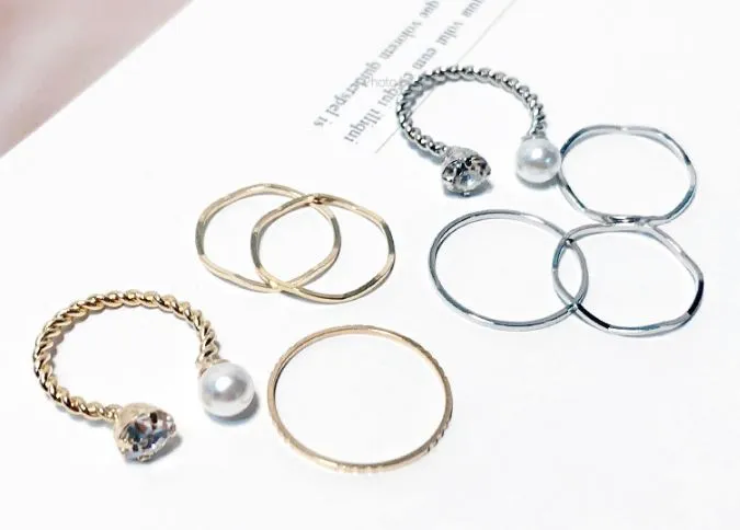 Pearl%20Rhinestone%20Open%20Ring%20and%20Simple%20Ring%20Set%20(%204%20pcs%20)%20/%20Adjustable%20Ring%20/%20Korea%20Ring%20-%20Image%203