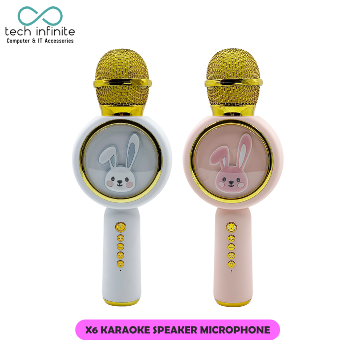 Tech Infinite X6 BT 5.1 Wireless Microphone Karaoke Mic Speaker Microphone TWS Bluetooth-compatible Karaoke Microphone Wireless silencer/magic sound Microphone TF Speaker Sing Mic