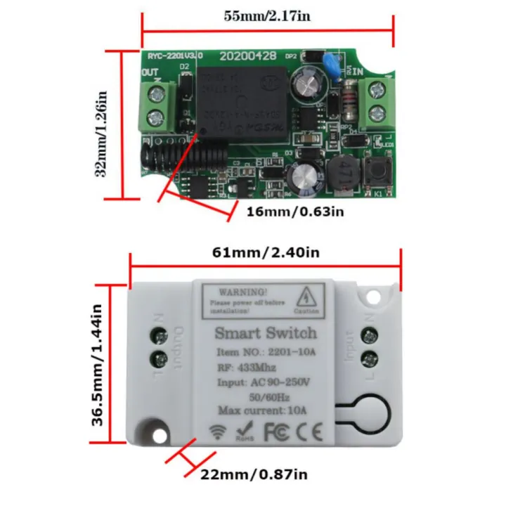 433MHz%20Universal%20Wireless%20RF%20Remote%20Control%20Fan%20Lamp%20Light%20Switch%2010A%20Relay%20Output%20RF%20AC%20220V%201CH%20Receiver%20Module%20Transmitter%20-%20Image%204