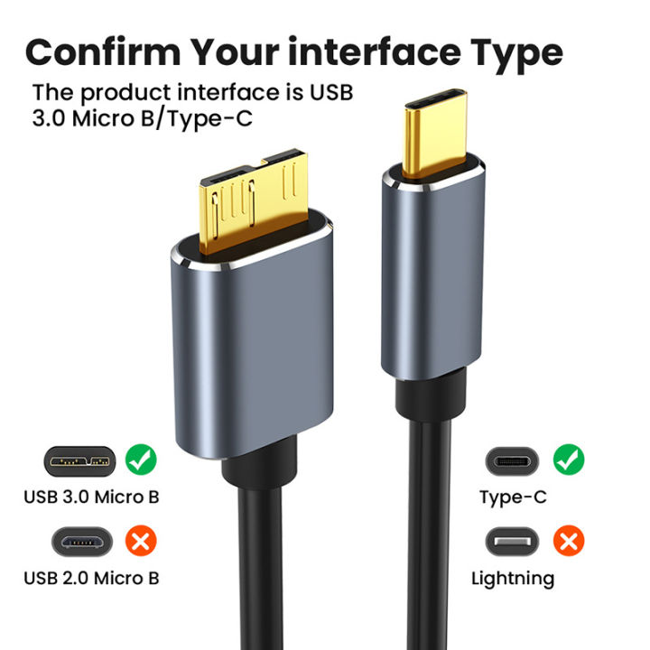 Micro B USB C 3.0 Cable Type-C to USB 3.0 Micro B Connector 5Gbps Cable