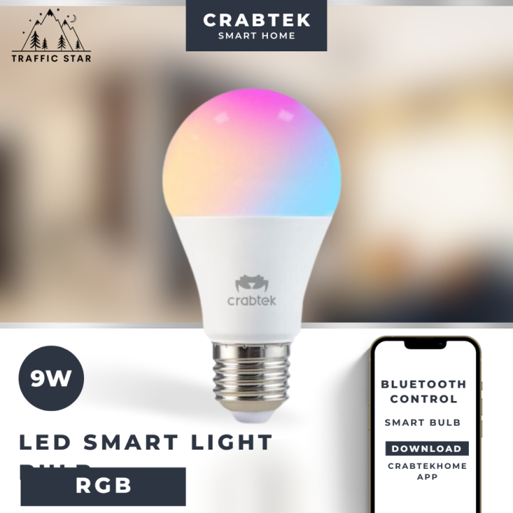Crabtek Wi-fi & BT Smart Led Bulb 9W Beacon RGB CCT Dimming Bulb Color Changing Music Sync Voice Control