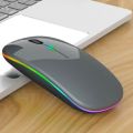 Wireless mouse with built-in battery, no clicking sound, Wireless Mouse , easy to use, beautiful lights, lightweight, beautiful design Metal Gray Color. 