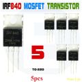 5pcs IRF840 Power MOSFET Transistor N-Channel TO-220. 