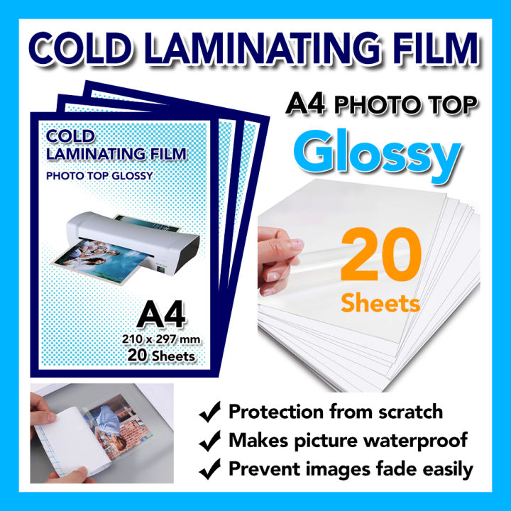 Cold Laminating Self Adhesive Film  A4 Glossy  20 Sheet  Photo Protect Waterproof Plastic Film  Photo Top Sticker Sheet Transparent Surface