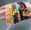 Natural Agate Gold Pixiu Bracelet Lucky Transit Bead Hair Crystal Bracelet. 
