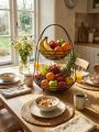 2-Tier Metal Fruit Basket Stand with Handle | Kitchen Counter Storage Organizer. 