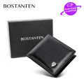 BOSTANTEN short men's wallet, large capacity, durable leather, classic, genuine men's wallet. အမျိုးသားသုံးပိုက်ဆံအိတ် (Preorder). 
