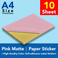 Color Paper Sticker | Pink Matte | Label A4 Paper Sticker | Laser, Inkjet, Copier A4 Printable Labels Sticker. 