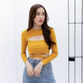 Open-chest shirt with cross-waist straps Long-sleeve crop top Fashion Palace. 