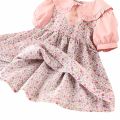 Toddler Baby Girl Causal Dress, Pink Floral Peter Pan Collar Party Dress Smocked Dress. 