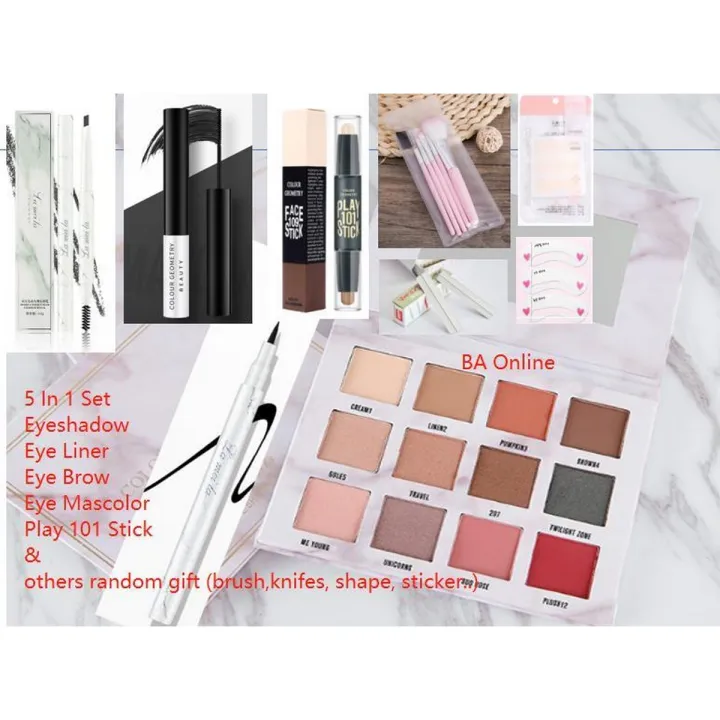 5 in 1 set, Eyeshadow+Eyeliner+mascolor+ပါးခ်အေရာင္ေတာင့္+မ်က္ခံုးေမႊးဆဲြတံ 