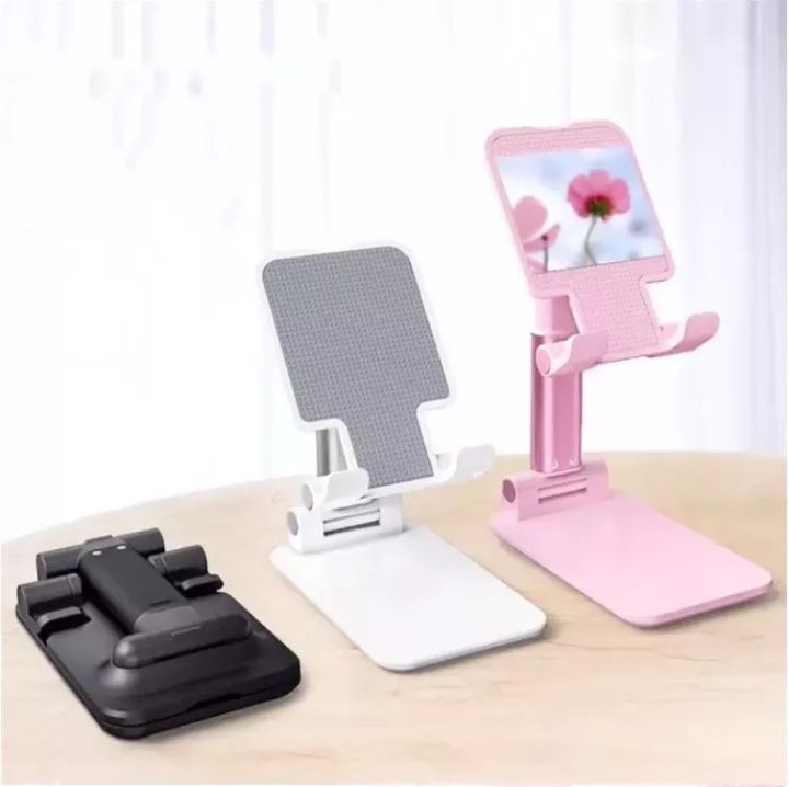 Universal Phone Stand, Foldable Portable Desktop Stand Adjustable Height and Angle Phone Holder for Desk Sturdy Hands-Free Stand Compatible with Smartphone
