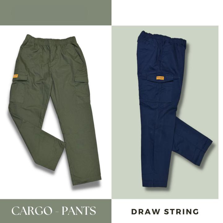 Code_4022 Comfortable Long Cargo Drawstring Pants ကြိုးဆွဲချည်ဘောင်းဘီရှည် - Stay Stylish and Relaxed