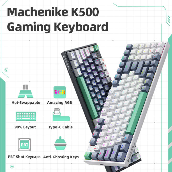 Machenike K500 Mechanical Keyboard Keyboard Standard: 94Keys (Red switch) RGB Backlit Hot-Swappable wired keyboard 90% layout 94 keys wired gaming keyboard Anti-Ghosting Keys Type-C cable for laptop keyboard Red switch