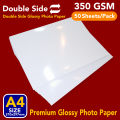 Premium Glossy Photo Paper | 350 g | 2 Sided | A4 Size 50 Sheets | Printer Photographic Paper for Inkjet Printers Office Supplies. 