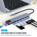 Type C Extender 8 in 1 USB Hub with HDMI Adapter with SD TF Card Reader Rj45 PD Fast Charging. 