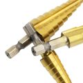 Clover 3 Pcs Hex Shank HSS Titanium Nitride Coated Step Drill Bits Set   [Zawgyi] တိုက္ေတနီယမ္ ႏိုက္ထရိုက္အုပ္ထားေသာ အေပါက္ခဲ့်စူးသြား ၃ ေခ်ာင္း တစုံ။  [Unicode] တိုက်တေနီယမ် နိုက်ထရိုက်အုပ်ထားသော အပေါက်ခဲျ့စူးသွား ၃ ချောင်း တစုံ။. 