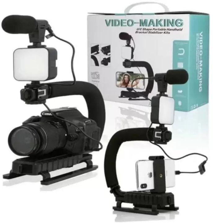 Tech Infinite AY-49U U Shaped Video Making Stabilizer Kit with 36LED Light, Microphone Tripod Kit Camera Gimbal for Outdoor Video Camera Accessories C Shape Stabilizer for DSLR Mobile Phones