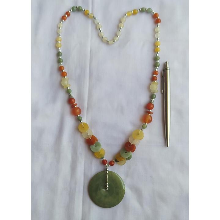 Jade and Quartz Long Necklace with Pendant, ကျောက်စိမ်း စလင်းကျောက် ဆွဲကြိုးရှည် ဆွဲသီးဝိုင်းပါ၊