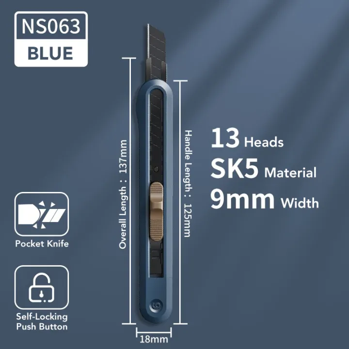 Deli Nusign Mini Utility Knife Pocket Knifes | 9mm Metal Blades | Pocket Knife Self-Locking | Retractable Box Cutter | Office School Stationery Supplies